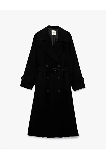 Koton Double Breasted Long Sleeve Gabardine Trench Coat with Lined Pockets