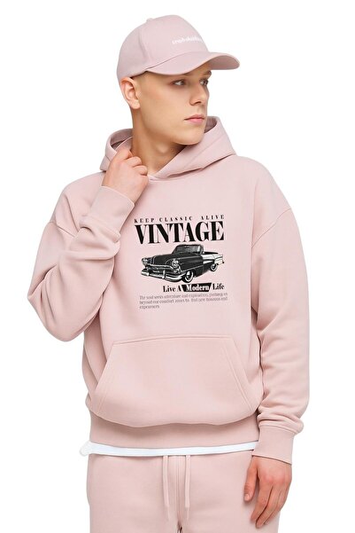 BENROMA سترة رياضية مطبوعة بتصميم عتيق من القطن الممشط بثلاث خيوط