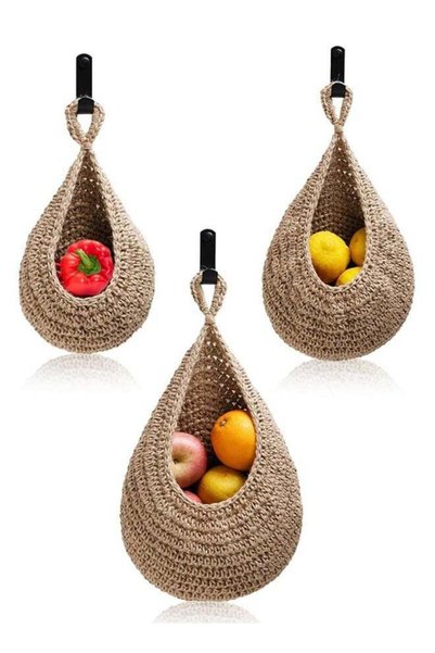 Generic 3 Pack Hanging Fruit Baskets for Kitchen, Boho Wall Hanging Fruit Bas...