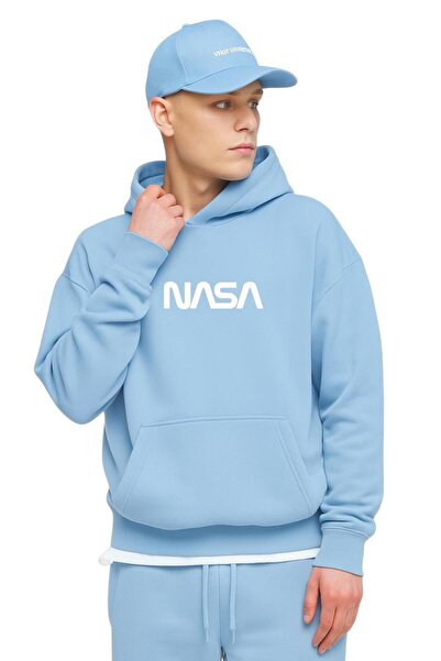 BENROMA سترة رياضية مطبوعة بتصميم ناسا من القطن الممشط بثلاث خيوط