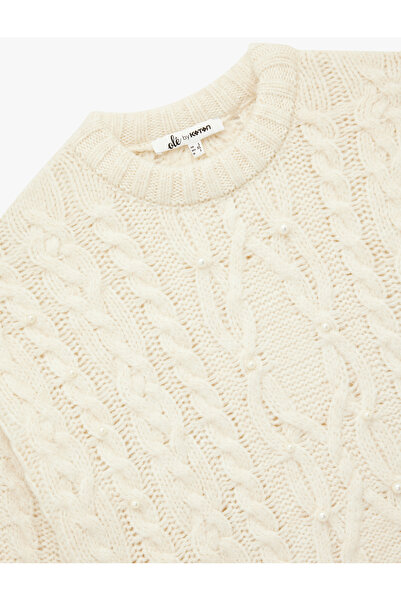 Koton Πλεκτό πουλόβερ με μακρυμάνικο λαιμόκοψη και λεπτομέρεια από πέρλες