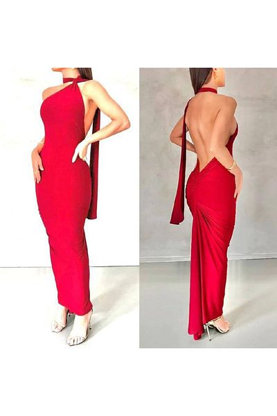 hipnoz butik Back Decole Red Long Dress