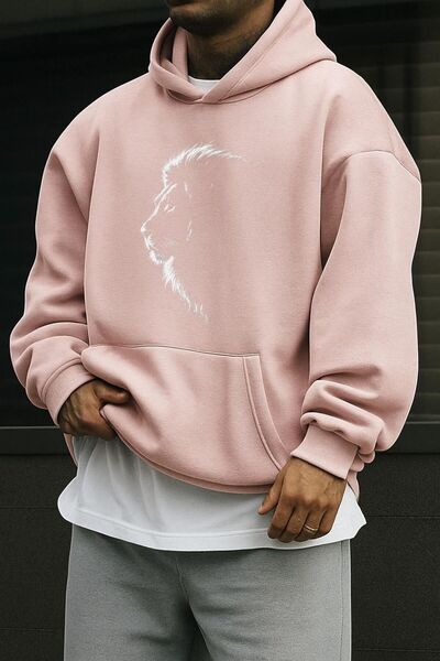 BENROMA Hanorac din bumbac pieptănat cu 3 fire, cu imprimeu de leu