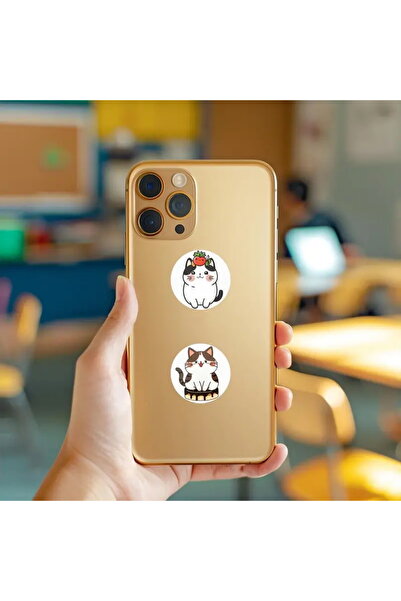 hdcw 500 ADET 2.5cm RULO YAPIŞKANLI SEVİMLİ KEDİLER TASARIMLI STICKER ETİKET PAKETLEME