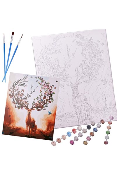 Andyluc Pictura mare dupa numere si poza 40 x 50 cm pe rama din lemn, model Cerb