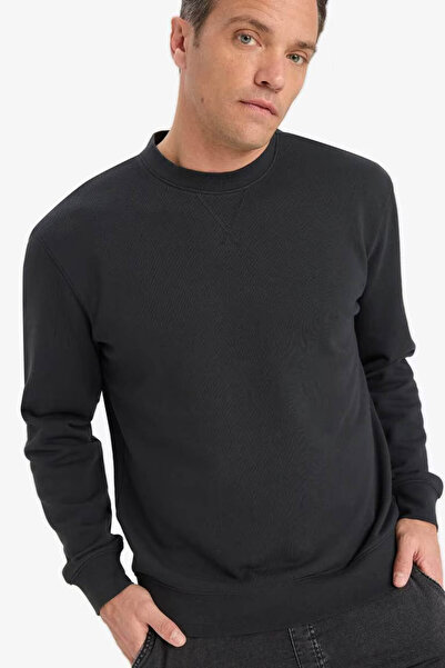 DeFacto 100% Cotton Regular Fit Crew Neck Anthracite Men's Sweatshirt E8339Ax/Ar235