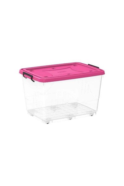 Generic 82L Clear Plastic Storage Box With Wheels & Lockable Lid (Pink)