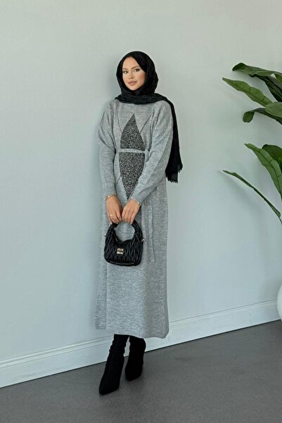 Hazamoda فستان ستار لوركس تريكو رمادي