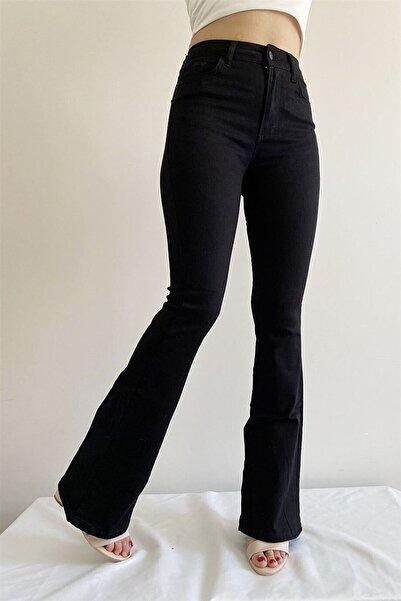 kleshus بنطلون جينز إسباني أسود عالي الخصر من ستار إسبانيول