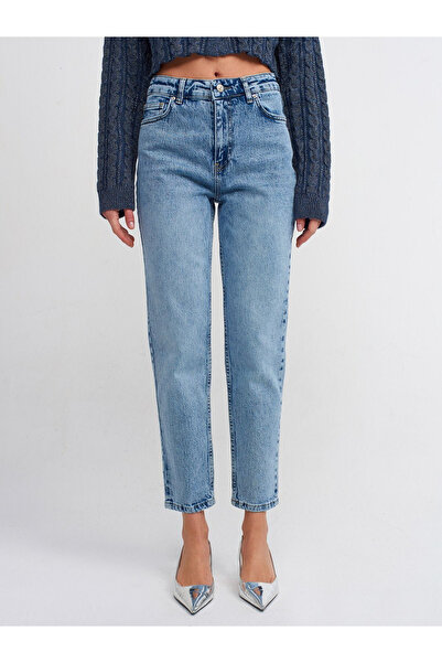 kleshus Capella Blue Snow Washing Jeans Ψηλόμεση Lycra Mom Jeans Τζιν παντελόνι