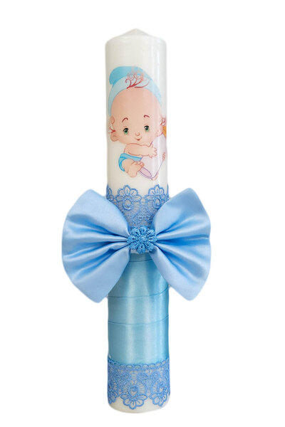 fantasialand Baptism Candle for Boys, Light Blue