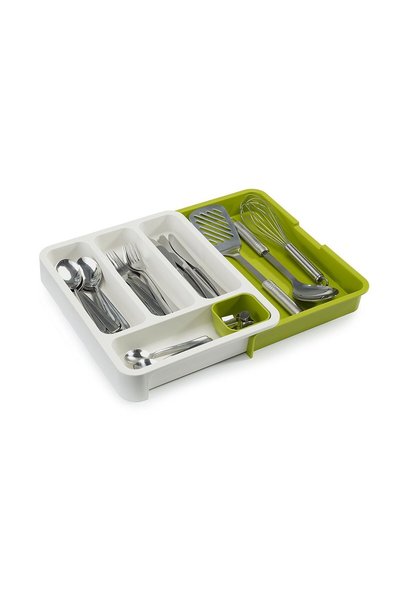 Generic Expandable Plastic Cutlery Storage Tray And Organizer Green/White