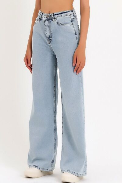 kleshus Pantaloni de blugi din denim fără lycra, lavabili, cu talie înaltă, c...