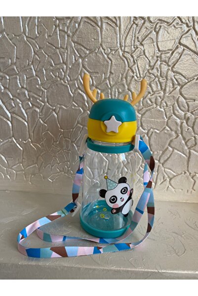 PABLITO HOME Deer Model Turquoise Transparent Flask with Straw 600 ml