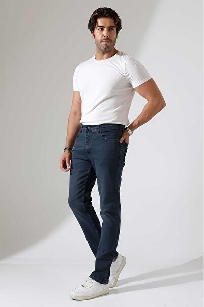 OwenLife Moda Serhan Klasik Kesim Petrol Likralı Erkek kot pantolon Jeans