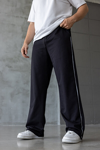 DARK MODA Erkek Siyah Şeritli Oversize Baggy Eşofman Altı