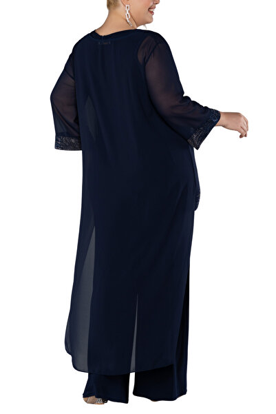 Arden Plus Size Evening Dress Jumpsuit, Black, Purple, Saks, Navy Blue Chiffon, Wide Leg, No Decollete, Wedding, Invitation, 44-54