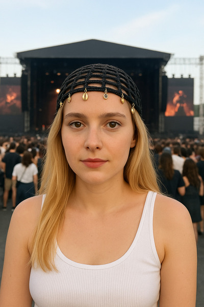 Zess store Șapcă din plasă boemă cu detaliu auriu, șapcă pentru petrecere, bandana