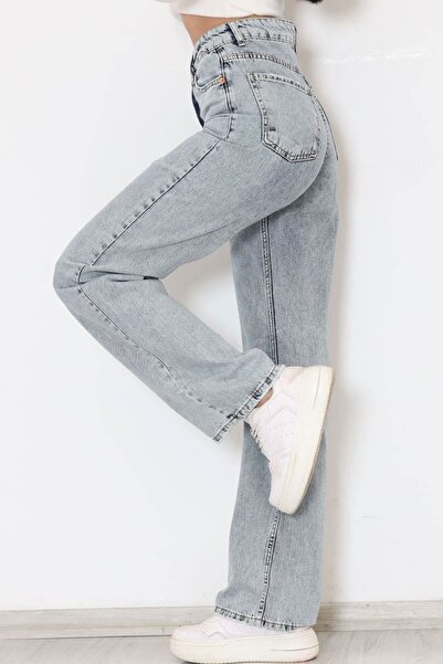 kleshus Blugi Palazzo cu talie înaltă și picioare largi pentru femei, albastr...