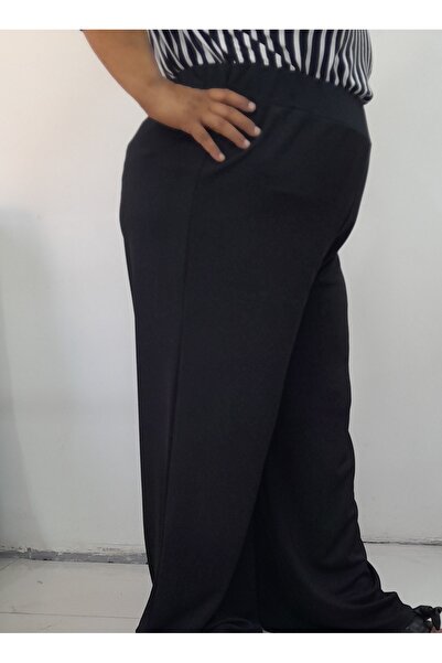 Mertcan Butik Black Elastic Waist Corsage Summer Light Loose Leg Combed Viscose Trousers