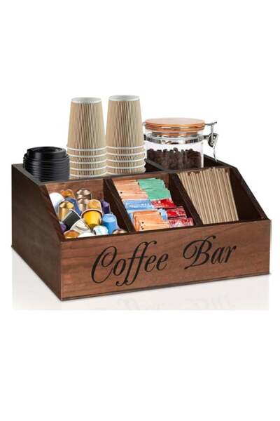 Generic Coffee Station Organizer for Counter, Wood Coffee Pods Holder Storage...