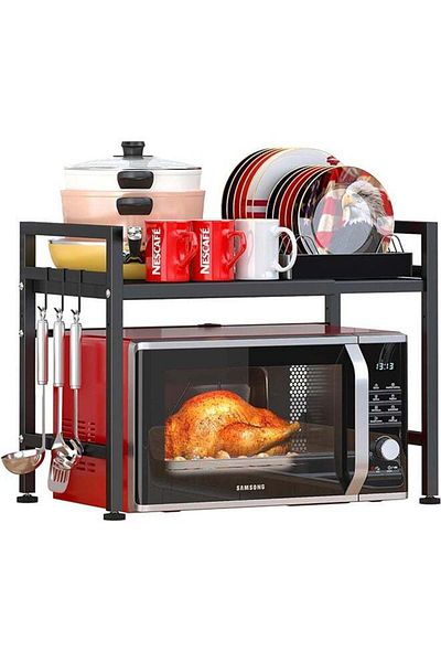 Generic SKY-TOUCH SKY- TOUCH Extendable Microwave Oven Rack, 2 Tier Metal Microwave Shelf Stand, Desktop Pr