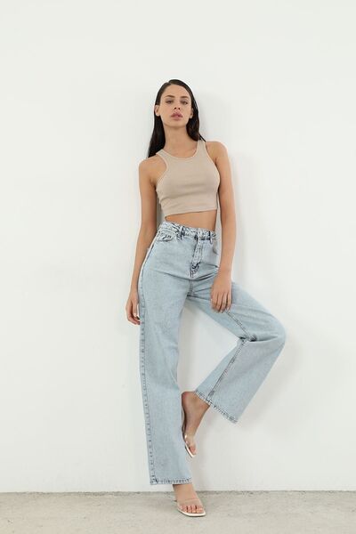 kleshus بنطلون جينز واسع الساق باللون الأزرق