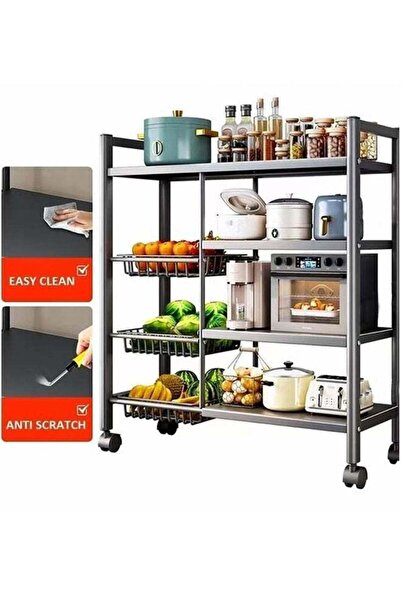 Generic رفوف مطبخ بلومينج تايم، 4 طبقات، ثلاث سلال شبكية، مع عجلات لسهولة الح...