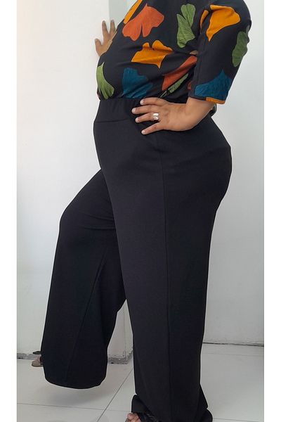 Mertcan Butik Black Waist Bodice Elasticated Light Loose Leg Pocketless Knitted Seasonal Winter Trousers