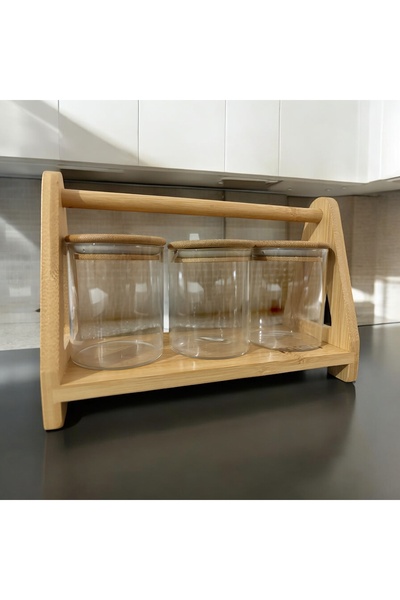 MİEN 3-Piece Spice Rack with Bamboo Stand Spice Rack with Bamboo Lid