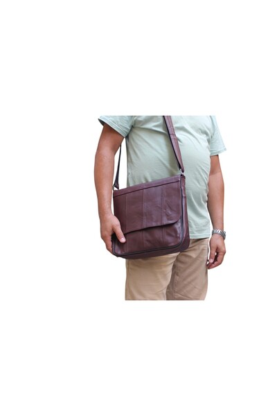 Sir Cliffson Crossman Genuine Leather Bellows Crossbody Messenger Bag