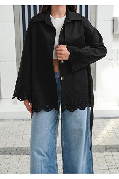 BLUE DAY'S Kadın brode nakış detaylı astarsız trençkot