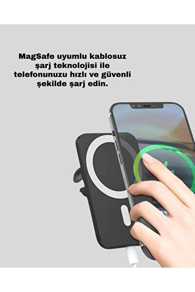 LaraThec Mıknatıslı MagSafe Uyumlu Araç Tutucu Kablosuz Şarj Destekli
