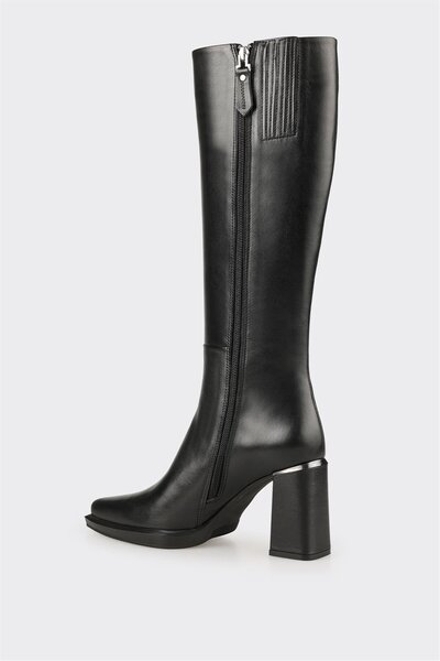 Elle Shoes Siyah Deri Kadın Topuklu Çizme