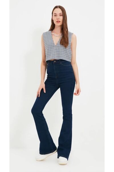 kleshus Τζιν Υψηλής Μέσης Μπλε Σκισμένο Ispanyol Πατζάκια με Λύκρα