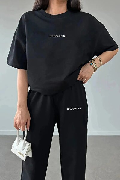 Eşofmania Women's Summer Bottom Top Printed Sweatpants T-Shirt Set