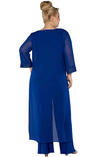 Arden Plus Size Evening Dress Jumpsuit, Black, Purple, Saks, Navy Blue Chiffon, Wide Leg, No Decollete, Wedding, Invitation, 44-54