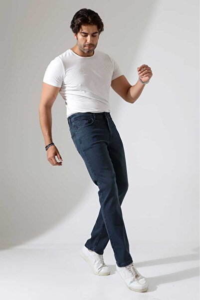 OwenLife Moda Serhan Klasik Kesim Petrol Likralı Erkek kot pantolon Jeans