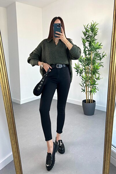 kleshus Στενό παντελόνι ψηλόμεσο Star Blue με γκλίτερ μαύρο τζιν