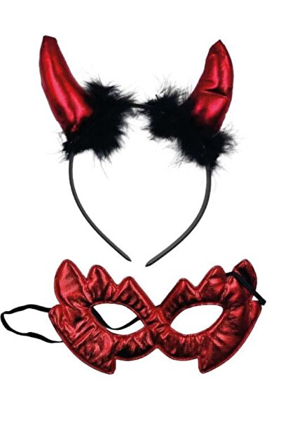 DODOMAR Hallowen-Cadılar Bayramı kırmızı saten taç gözlük(maske) şeytan boynuzu korku temalı taç gözlük