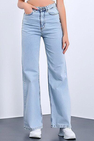 kleshus بنطلون جينز Palazzo عالي الخصر بسحاب مريح وجيب واسع الساق من قماش الد...