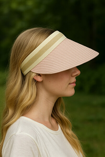 MD Moda Accessories قبعة شمسية نسائية ذات حافة واسعة من القش الوردي