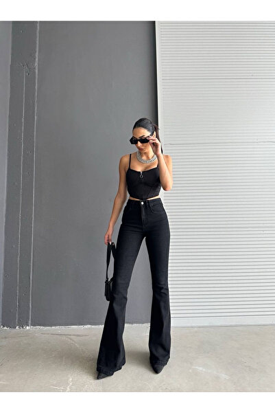 kleshus Γυναικεία τζιν Dodge Woman Black Flare με ψηλή μέση Extra Lycra