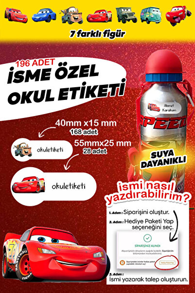 tifopix Okul Etiketi Kalem Defter isimli Etiket isim Yazılabilen Arabalar Car...