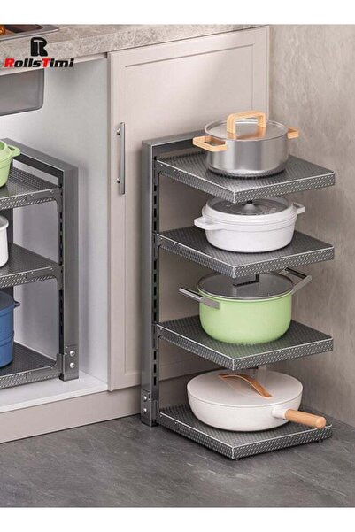 Generic RollsTimi 4 Tier Pot Rack Organizer Pot and Pan Organizer Kitchen Storage Rack with Adjustable Div