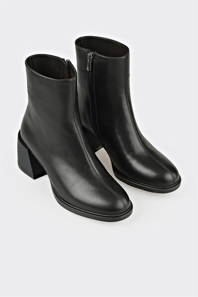 Elle Shoes Siyah Deri Kadın Topuklu Bot