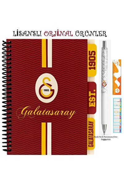 Galatasaray Lisanslı Spiralli Planlayıcı Bloknot Ayraçlı Karton Kapak ve 0,7 Wise Versatil Kalem