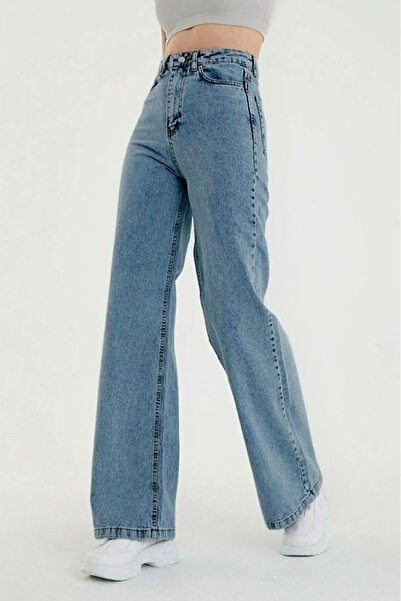 kleshus Pantaloni largi cu talie înaltă Snow Blue, pantaloni cu picioare larg...