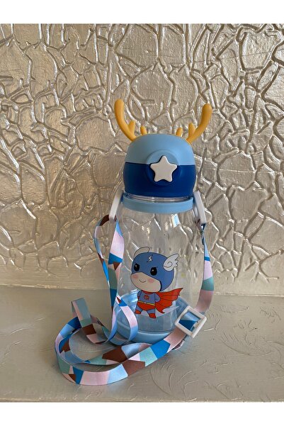 PABLITO HOME Deer Model Blue Transparent Water Bottle with Straw 600 ml