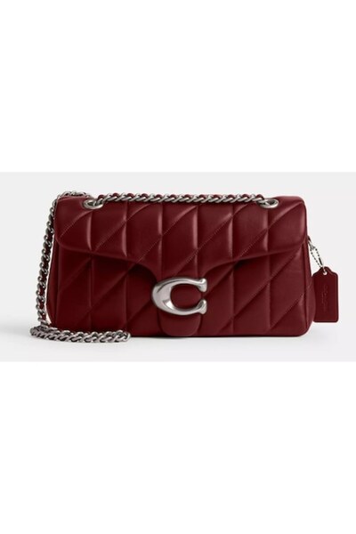 Coach , Quilted Leather Shoulder Bag Tabby, Dark Brown, Silver
